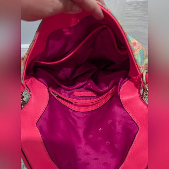 Juicy Couture Neon Pink & Multi-color Faux Snake Skin Flap Envelope Crossbody - Picture 6 of 10
